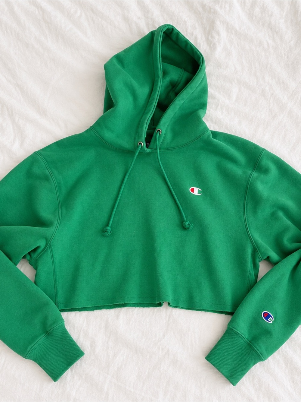 Champion Green Cropped Hoodie Sweatshirt